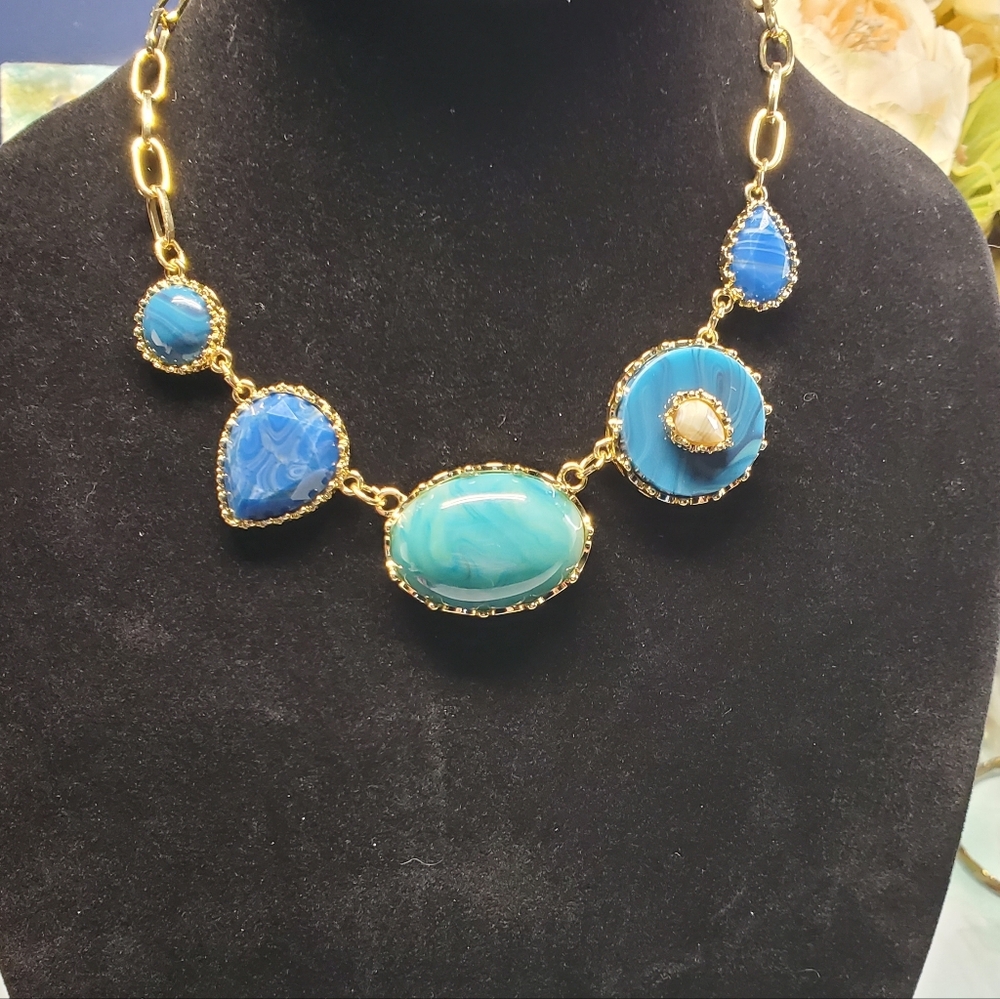 Nwt  14th & Union 16" Acrylic Necklace W/blue & Green  Pendants